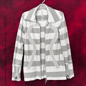 LULULEMON ATHLETICA WOMENS STRIDE HIGH NECK JACKET WHITE GRAY STRIPES, 6